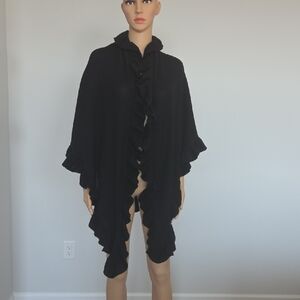 Sutton Cashmere Ruffle Edge Shawl, Black